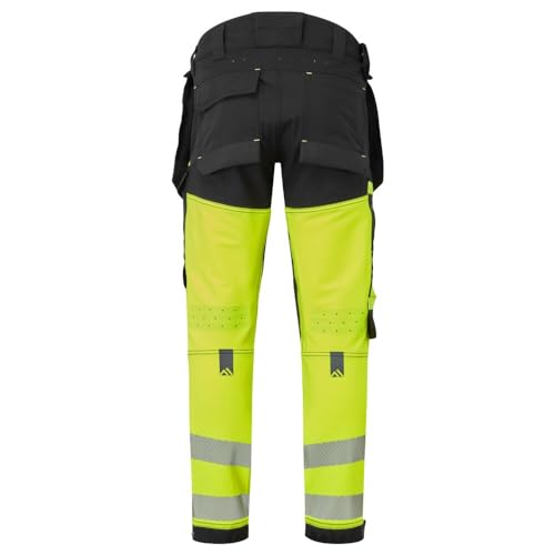 Portwest EV442 Men's Hi Vis Work Trousers - Slim Fit Stretch Fabric Workwear Utility Safety Trousers with Detachable Holster Pocket and Knee Pad Pockets