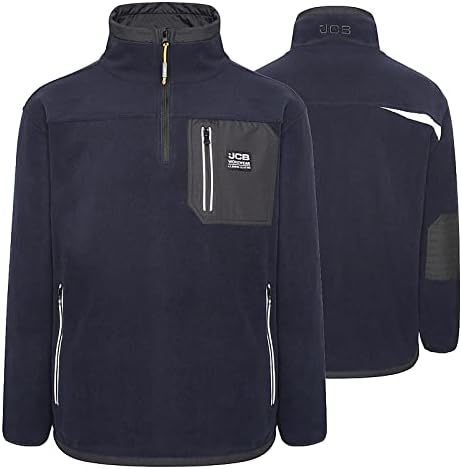 JCB - Trade Heavyweight 1/4 Zip Fleece, X-Large - Made with 100% Polyester Polar Fleece - Men's Jumpers Branding Details - Cordura Fabric Elbow Patches - Mens Clothes - 320gsm - Navy