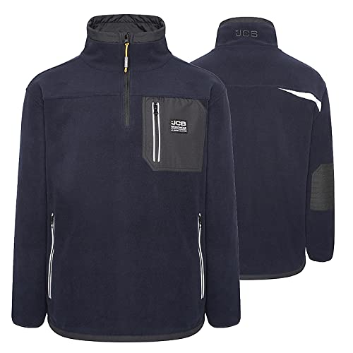 JCB - Trade Heavyweight 1/4 Zip Fleece, Large - Made with 100% Polyester Polar Fleece - Men's Jumpers Branding Details - Cordura Fabric Elbow Patches - Mens Clothes - 320gsm - Navy