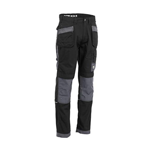 JCB - Mens Work Trousers - Cargo Trouser Men - Trade Plus Rip Stop Trousers for Men - Regular Leg - Black/Grey - Size 32