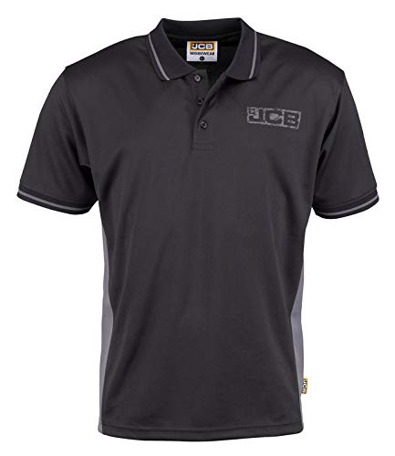 JCB - Workwear Men's Polos - Polo Shirt - Performance Polo Shirt, D+IB - Black/Grey, Size Small