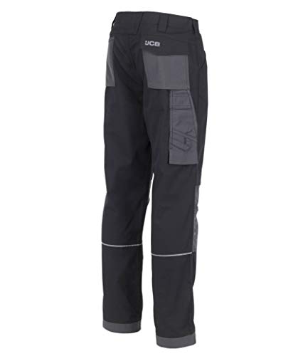 JCB - Mens Work Trousers - Workwear Trousers - Cargo Trouser Men - Trade Plus Rip Stop Trousers - Regular Leg - Black/Grey - Size 32