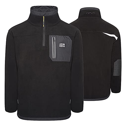 JCB - Trade Heavyweight 1/4 Zip Fleece, Large - Made with 100% Polyester Polar Fleece - Men's Jumpers Branding Details - Cordura Fabric Elbow Patches - Mens Clothes - 320gsm - Black