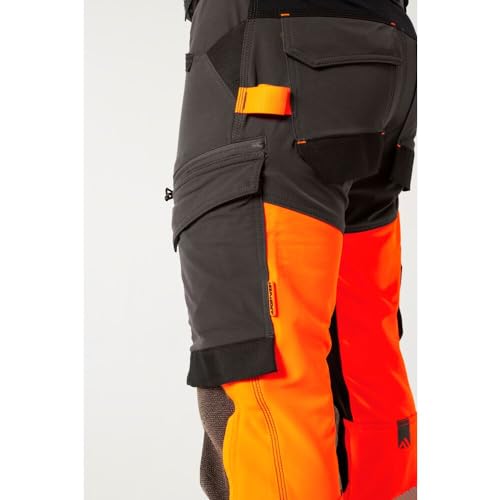 Portwest EV442 Men's Hi Vis Work Trousers - Slim Fit Stretch Fabric Workwear Utility Safety Trousers with Detachable Holster Pocket and Knee Pad Pockets