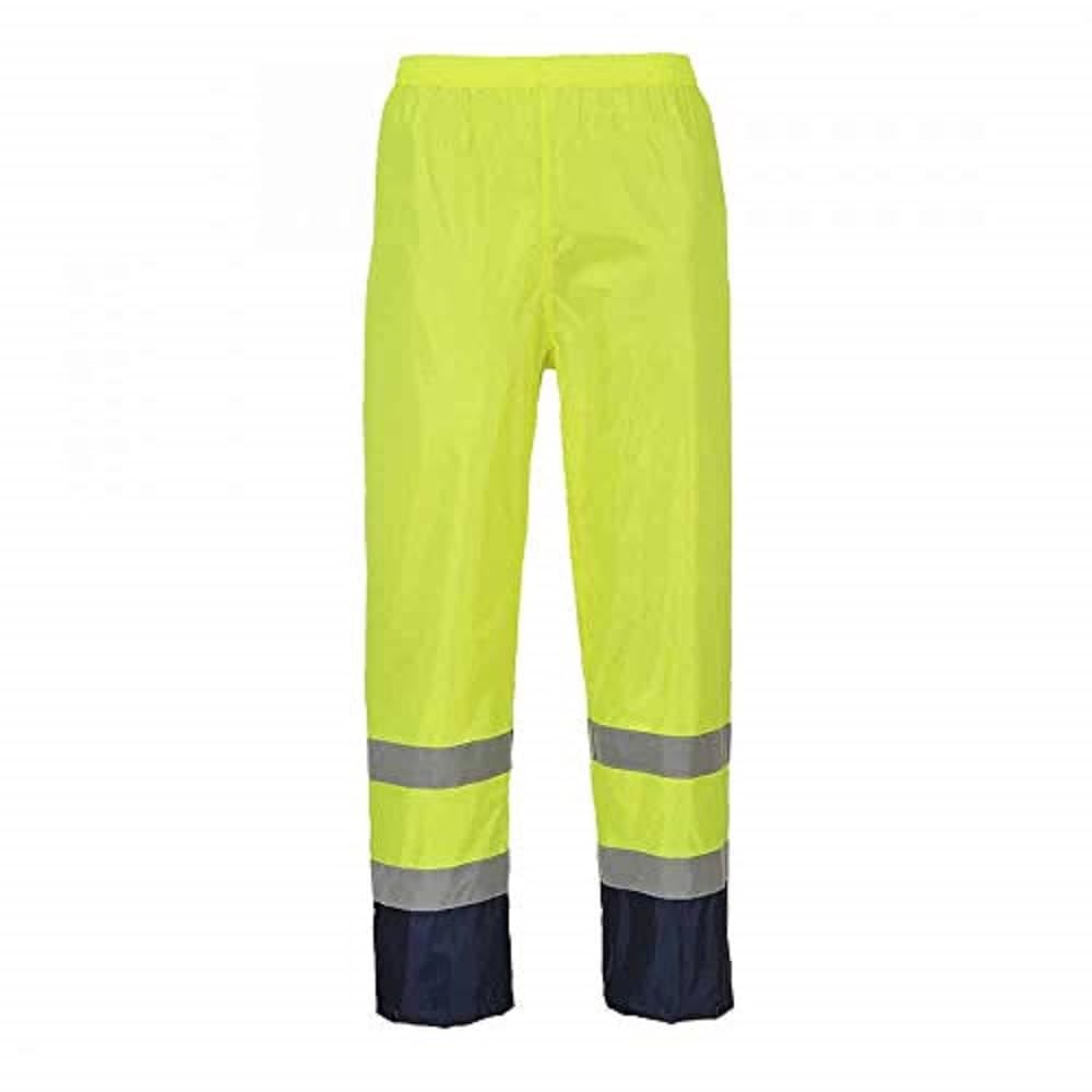 Portwest H444 Hi Vis Waterproof Rain Trousers - Reflective Lightweight Contrast Safety Pants Class 1 Yellow/Black, Large