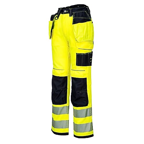 Portwest T501 Mens PW3 Hi Vis Work Trousers - Holster Pocket Workwear Safety Construction Trousers Orange/Black, 42