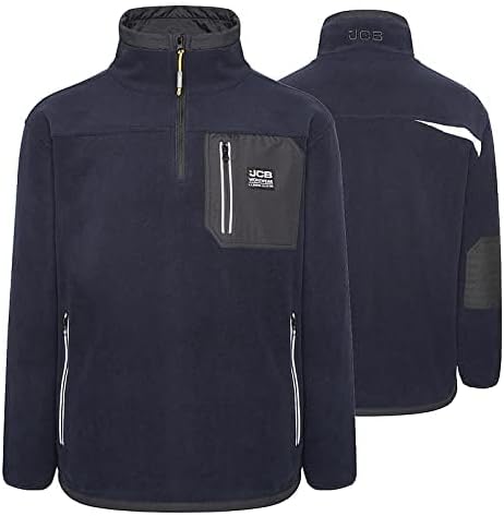 JCB - Trade Heavyweight 1/4 Zip Fleece, XXX-Large - Made with 100% Polyester Polar Fleece - Men's Jumpers Branding Details - Cordura Fabric Elbow Patches - Mens Clothes - 320gsm - Navy