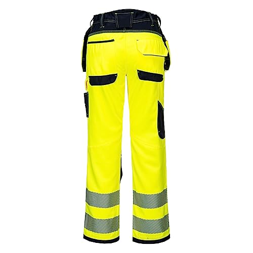 Portwest T501 Mens PW3 Hi Vis Work Trousers - Holster Pocket Workwear Safety Construction Trousers Orange/Black, 42