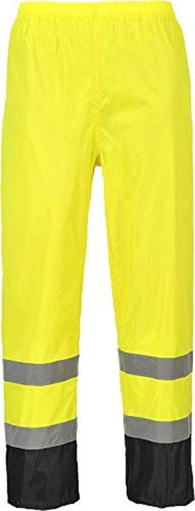 Portwest H444 Hi Vis Waterproof Rain Trousers - Reflective Lightweight Contrast Safety Pants Class 1 Yellow/Black, Large