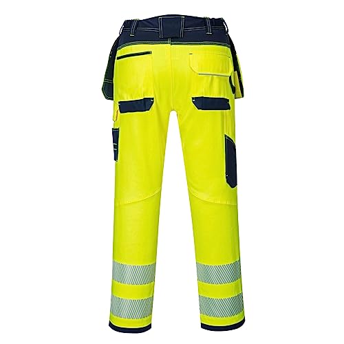 Portwest T501 Mens PW3 Hi Vis Work Trousers - Holster Pocket Workwear Safety Construction Trousers Orange/Black, 42