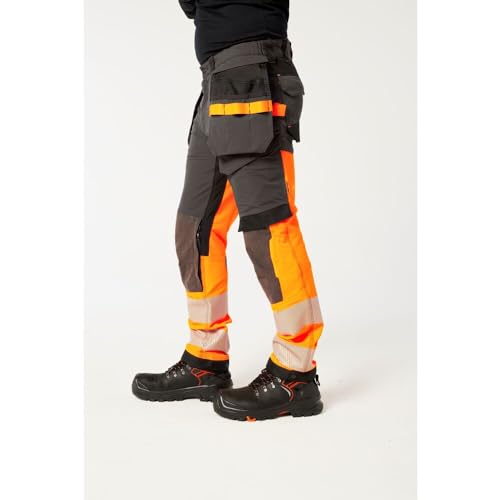 Portwest EV442 Men's Hi Vis Work Trousers - Slim Fit Stretch Fabric Workwear Utility Safety Trousers with Detachable Holster Pocket and Knee Pad Pockets