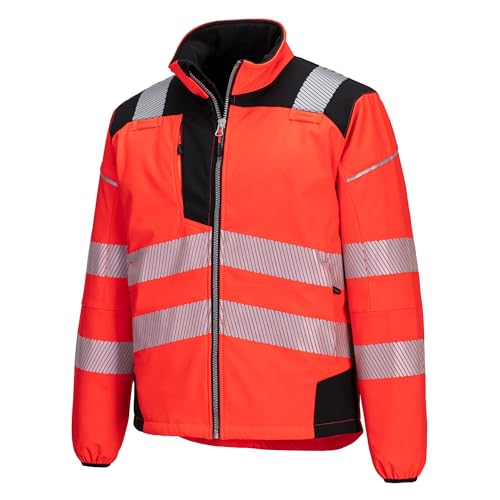 Portwest T402 Men's PW3 Hi Vis Safety Jacket - Windproof Water Resistant High Visibility Reflective Softshell Jacket Yellow/Black, XX-Large