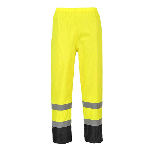 Portwest H444 Hi Vis Waterproof Rain Trousers - Reflective Lightweight Contrast Safety Pants Class 1 Yellow/Black, Large