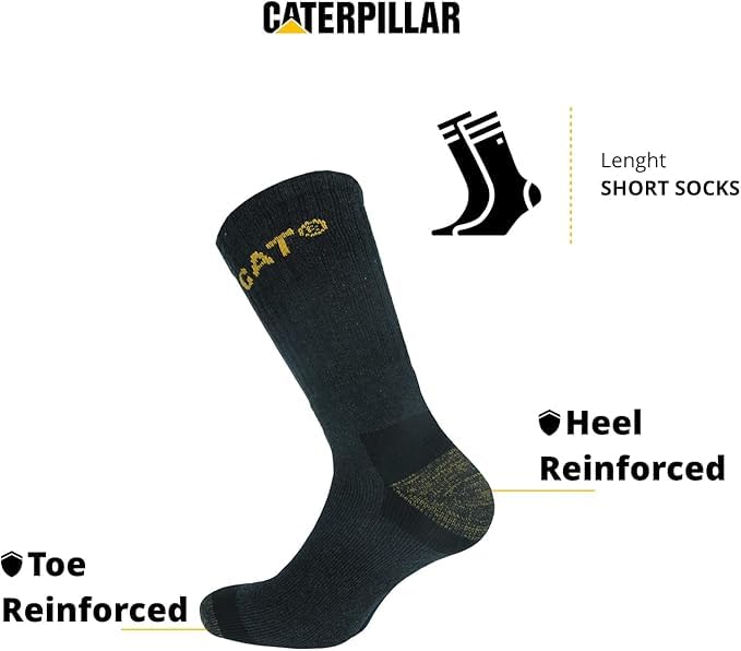 Caterpillar 6 Pairs Men's Work Socks Accident Prevention Double Reinforced Heel and Toe Terry Cotton (UK, Numeric, 6, 11, Regular, Regular, Grey)