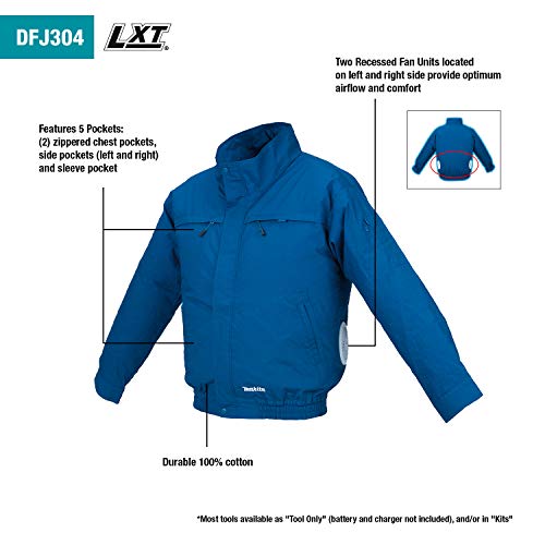 Makita DFJ304ZXL Jacket, 18 V, Blue