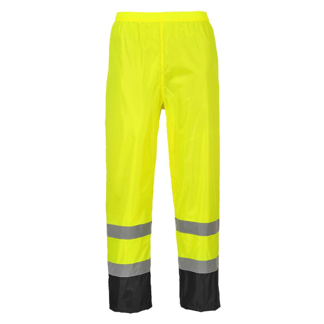 Portwest H444 Hi Vis Waterproof Rain Trousers - Reflective Lightweight Contrast Safety Pants Class 1 Yellow/Black, Large