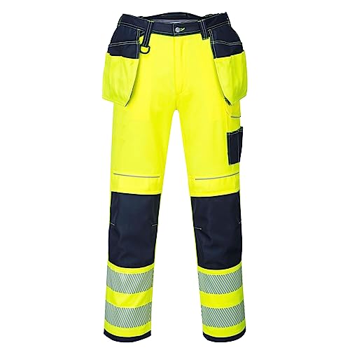 Portwest T501 Mens PW3 Hi Vis Work Trousers - Holster Pocket Workwear Safety Construction Trousers Orange/Black, 42