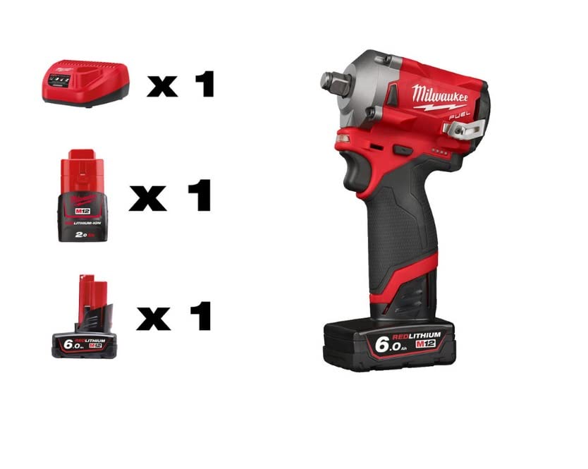 Milwaukee M12 FIWF12-622X Fuel™ Impact Wrench Kit 12V 1 x 2.0Ah & 1 x 6.0Ah Li-ion