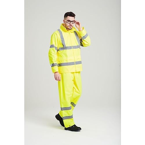 Portwest H440 Men's Waterproof Hi Vis Rain Jacket - Reflective Lightweight Safety Workwear with Pockets and Hood Orange, 4X-Large