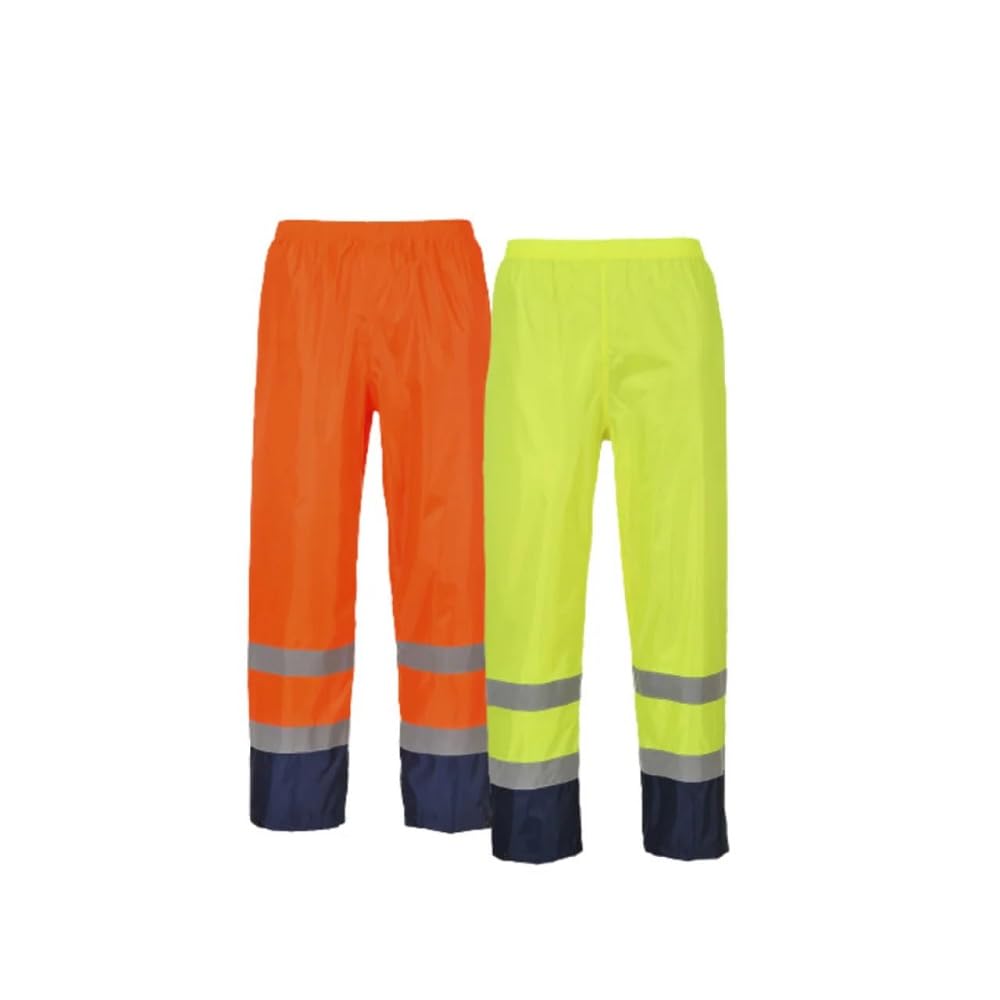 Portwest H444 Hi Vis Waterproof Rain Trousers - Reflective Lightweight Contrast Safety Pants Class 1 Yellow/Black, Large