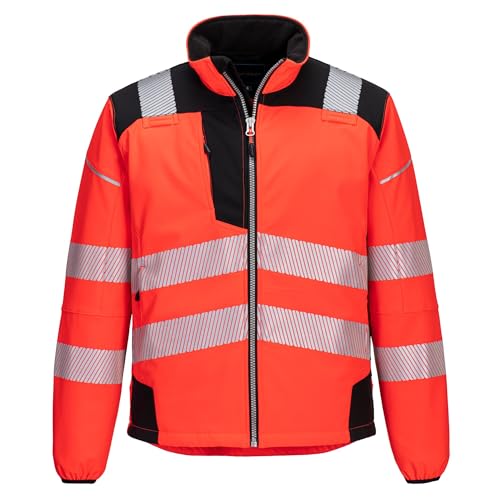 Portwest T402 Men's PW3 Hi Vis Safety Jacket - Windproof Water Resistant High Visibility Reflective Softshell Jacket Yellow/Black, XX-Large