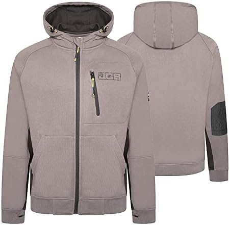 JCB - Trade Work Hoodie, Medium - Made with 80% Cotton & 20% Polyester - Hoodies for Men Branding Details - Mens Clothes - Cordura Fabric Elbow Patches - 320gsm - Grey