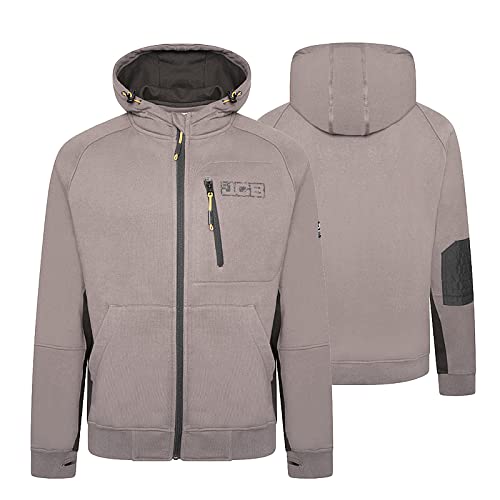 JCB - Trade Work Hoodie, X-Large - Made with 80% Cotton & 20% Polyester - Hoodies for Men Branding Details - Mens Clothes - Cordura Fabric Elbow Patches - 320gsm - Grey