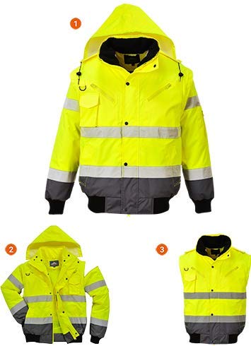 Portwest C465 Hi-Vis 3-in-1 Contrast Bomber Jacket Orange/Navy, Small