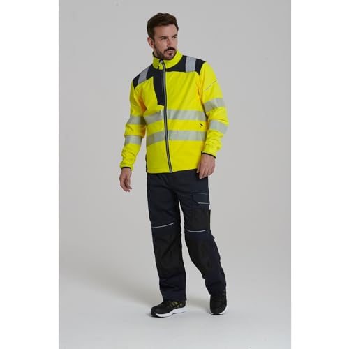 Portwest T402 Men's PW3 Hi Vis Safety Jacket - Windproof Water Resistant High Visibility Reflective Softshell Jacket Yellow/Black, XX-Large