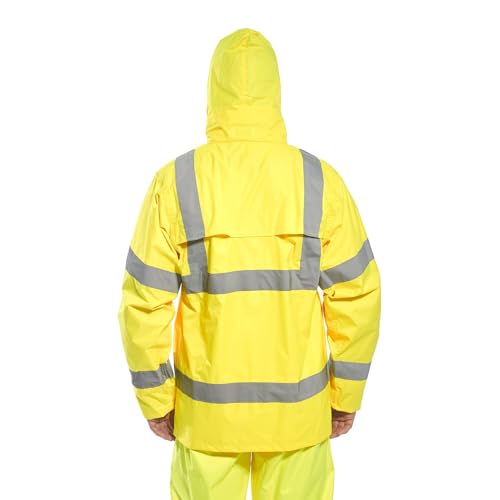 Portwest H440 Men's Waterproof Hi Vis Rain Jacket - Reflective Lightweight Safety Workwear with Pockets and Hood Orange, 4X-Large