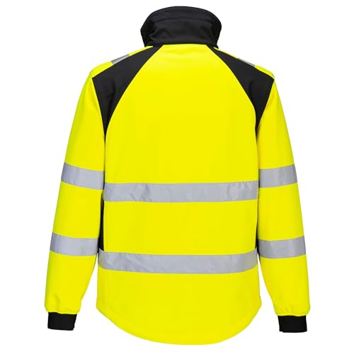 Portwest CD875 Men's WX2 Hi Vis Softshell Jacket - Windproof Water Resistant High Visibility Reflective Eco Safety Jacket Yellow/Black, Large