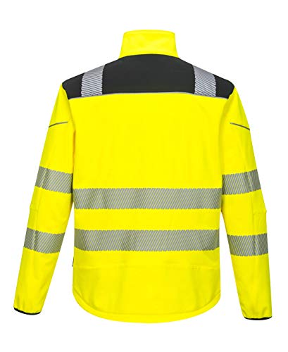 Portwest T402 Men's PW3 Hi Vis Safety Jacket - Windproof Water Resistant High Visibility Reflective Softshell Jacket Yellow/Black, XX-Large