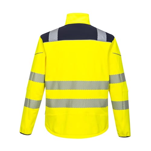 Portwest T402 Men's PW3 Hi Vis Safety Jacket - Windproof Water Resistant High Visibility Reflective Softshell Jacket Yellow/Black, XX-Large