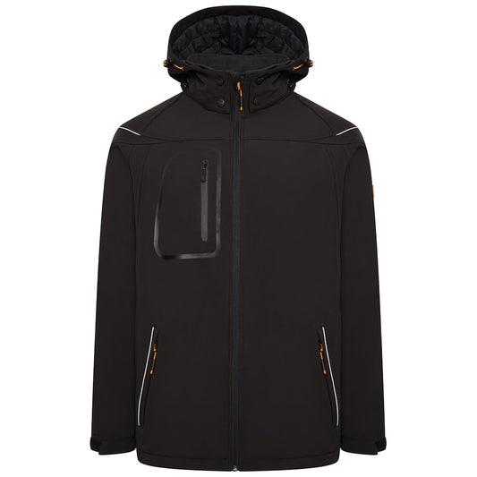 JCB - Men's Trade Hooded Black Softshell Jacket - Durable, Comfortable, Versatile - Perfect for Outdoor Work Environments Workwear Collection