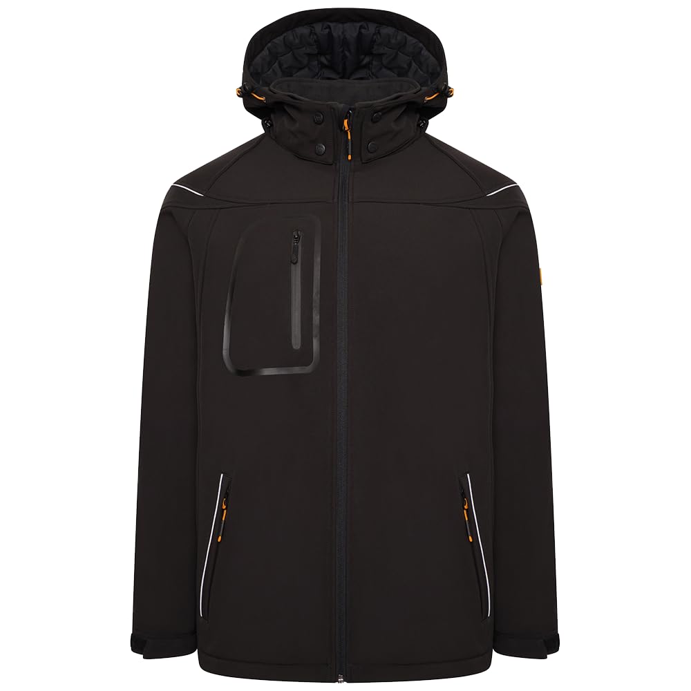 JCB - Men's Trade Hooded Black Softshell Jacket - Durable, Comfortable, Versatile - Perfect for Outdoor Work Environments Workwear Collection - Size Large