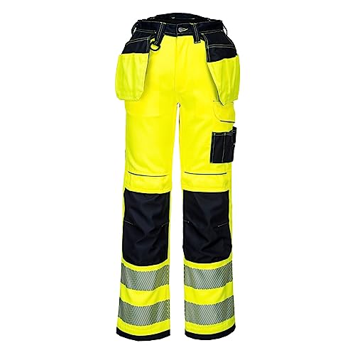 Portwest T501 Mens PW3 Hi Vis Work Trousers - Holster Pocket Workwear Safety Construction Trousers Orange/Black, 42