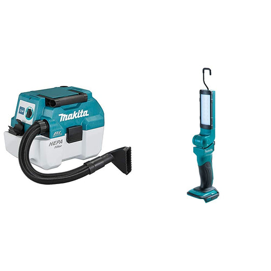 Makita DVC750LZ 18V LXT Brushless Vacuum Cleaner Dry/Wet (Tool Only) & DML801 LXT 18 V 14.4v Li-ion Florescent 12 LED Light Torch