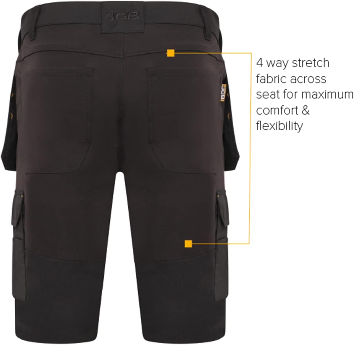 JCB - Trade Hybrid 4-Way Stretch Work Shorts - Mens Shorts Work Trousers - Cargo Shorts Men - Multiple Pockets - Holster Pockets - Black - Size: 30W