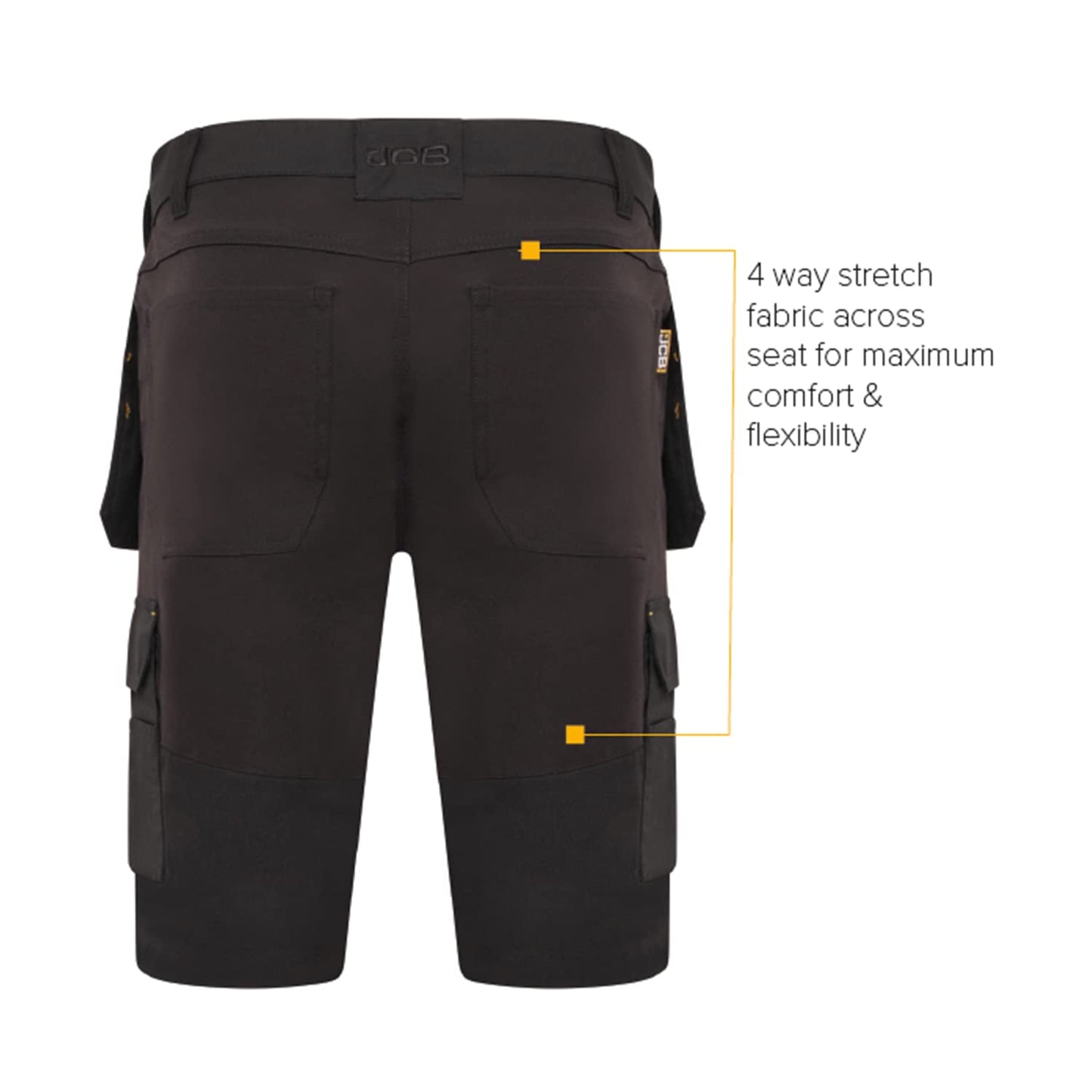 JCB - Trade Hybrid 4-Way Stretch Work Shorts - Mens Shorts Work Trousers - Cargo Shorts Men - Multiple Pockets - Holster Pockets - Black - Size: 34W