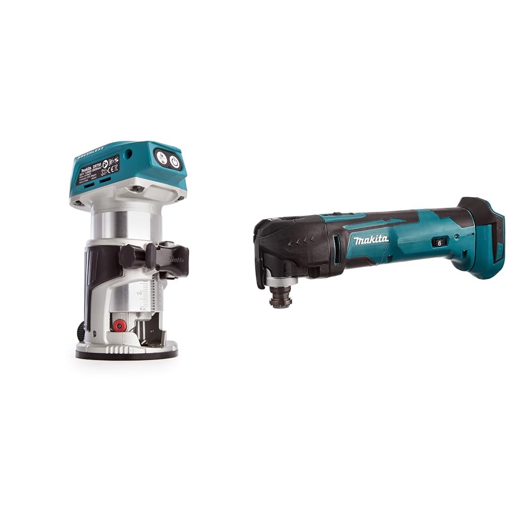 Makita DRT50ZJ 18V Li-Ion LXT Brushless Router Trimmer Supplied in A Makpac Case & DTM51Z Multi-Tool, 18 V,Blue