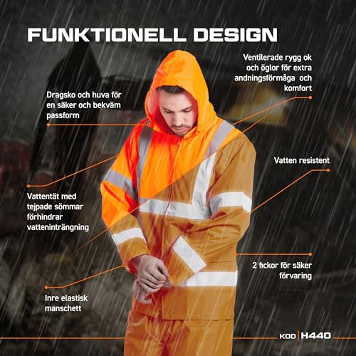 Portwest H440 Men's Waterproof Hi Vis Rain Jacket - Reflective Lightweight Safety Workwear with Pockets and Hood Orange, 4X-Large