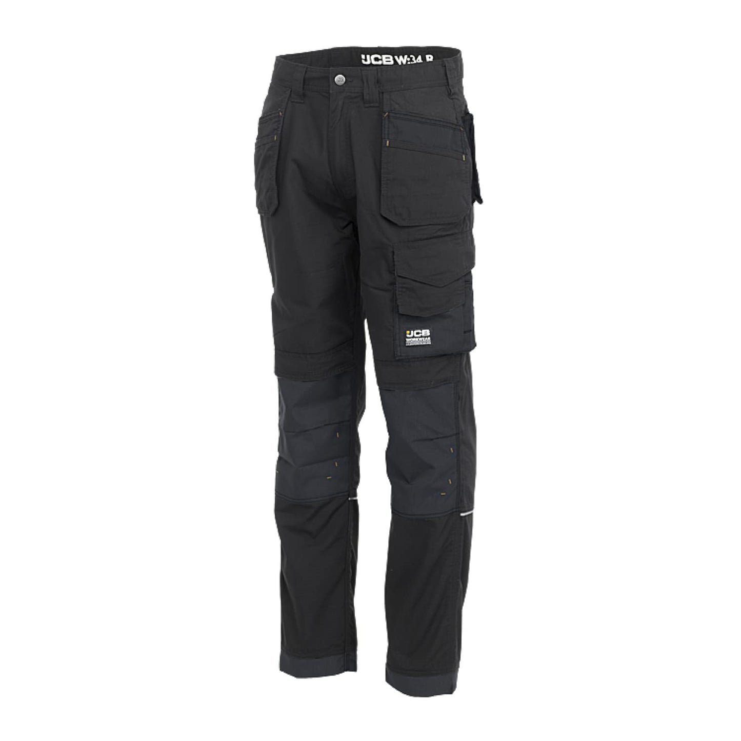 JCB - Trade Trousers for Men - Holster Pockets - Men's Workwear - Utility Pants - Reinforced Stitching - Cargo Trousers - Black - Regular Leg