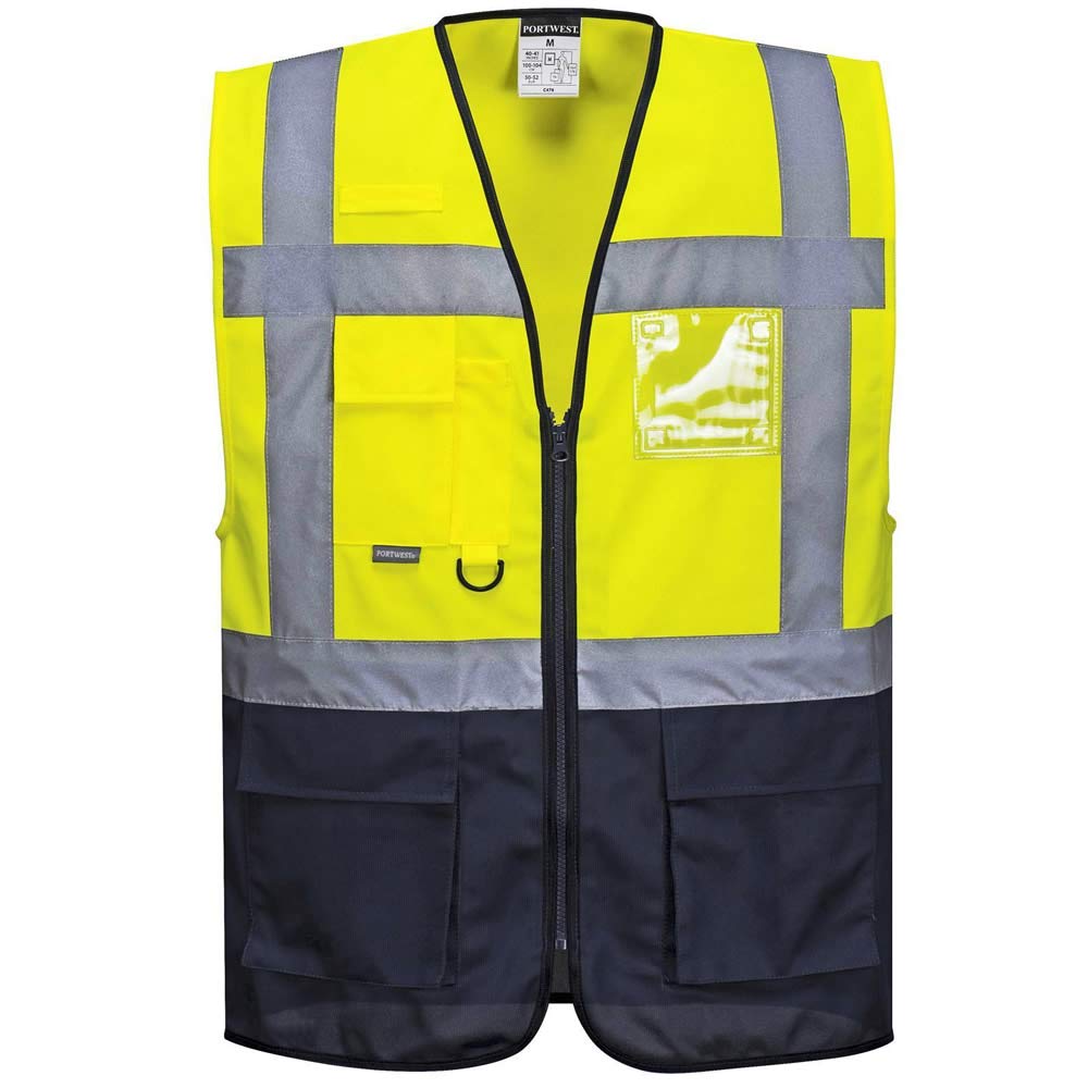 Portwest C476YRBL Warsaw Executive Vest, Yellow/Royal, L