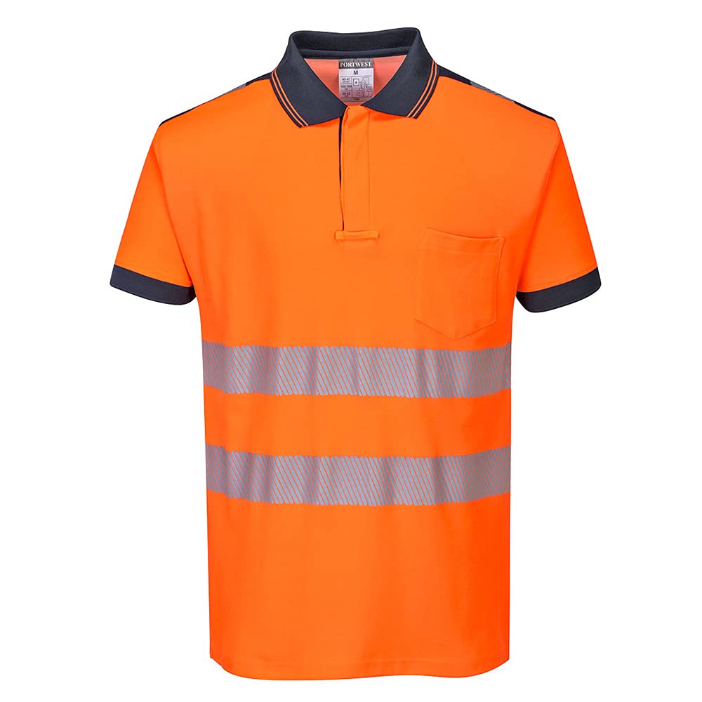 Portwest PW3 Hi-Vis Polo Shirt S/S, Size: M, Colour: Orange/Black, T180OBRM