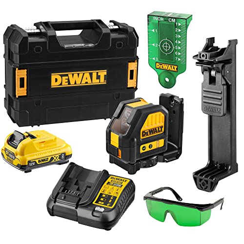 DEWALT 2-Way Self Levelling Cross Line Green Beam Laser with Battery XR 12V 2.0Ah Li-Ion and Charger DCE088D1G