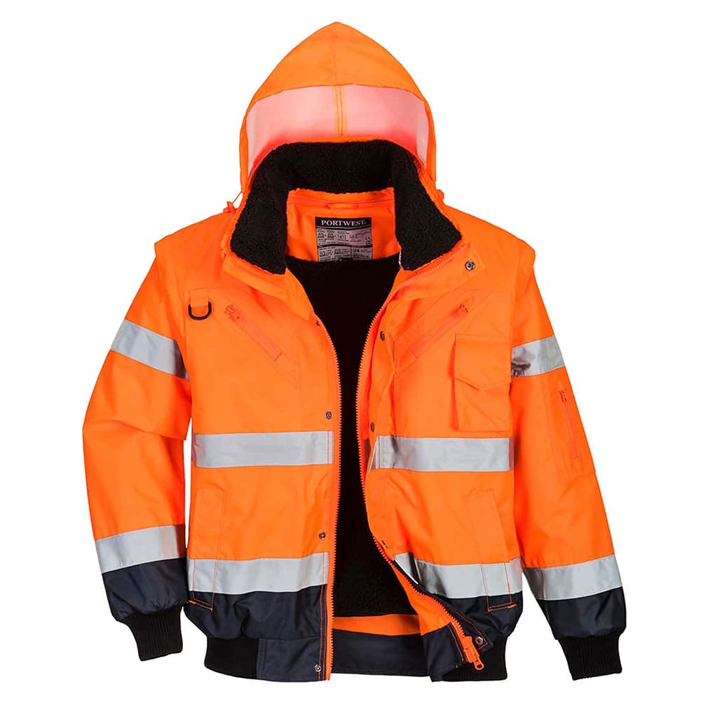 Portwest C465 Hi-Vis 3-in-1 Contrast Bomber Jacket Orange/Navy, Small