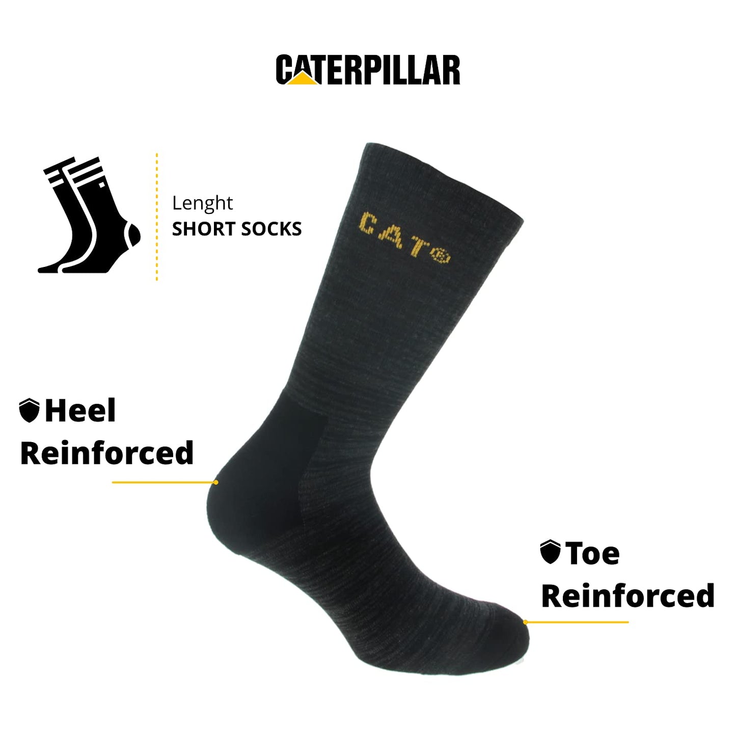 Caterpillar Boot Socks 6 Pairs of stretch cotton socks, reinforced toe and heel