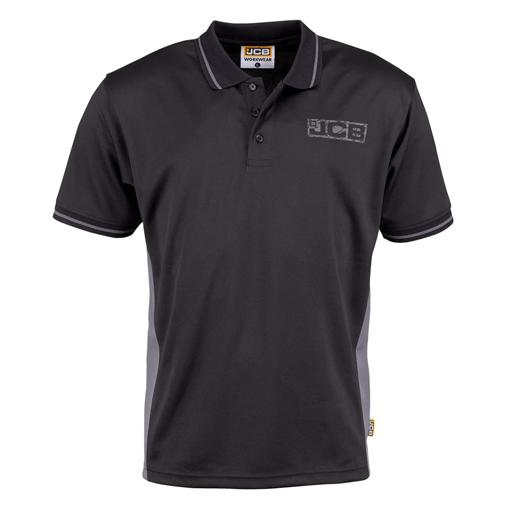 JCB - Workwear Men's Polos - Polo Shirt - Performance Polo Shirt, D+IB - Black/Grey, Size Small