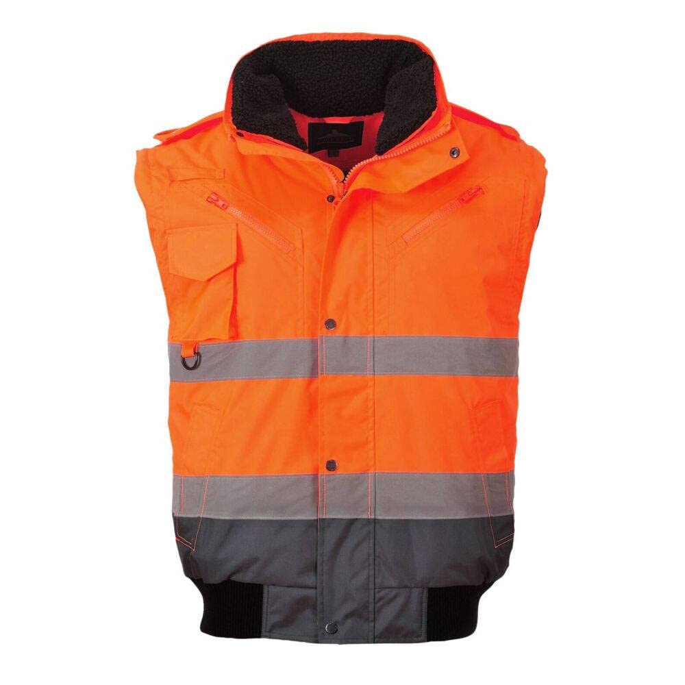 Portwest C465 Hi-Vis 3-in-1 Contrast Bomber Jacket Orange/Navy, Small