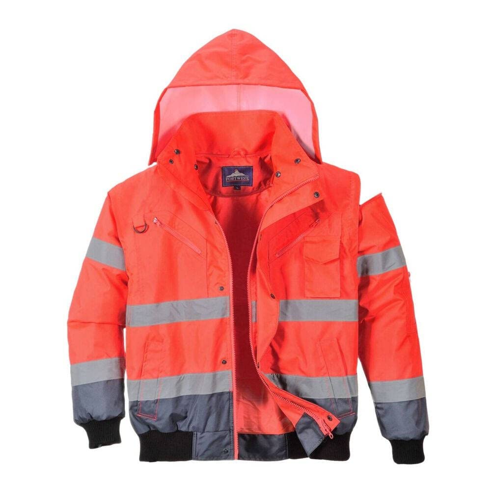 Portwest C465 Hi-Vis 3-in-1 Contrast Bomber Jacket Orange/Navy, Small